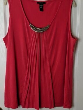 Alfani Women's Coral-Red Sleeveless Top with Gold Necklace Accent